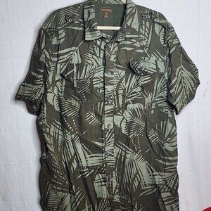 Boulder Creek Khaki Green Tropical Print SS Linen Rayon Button Up Shirt 2XL BIG